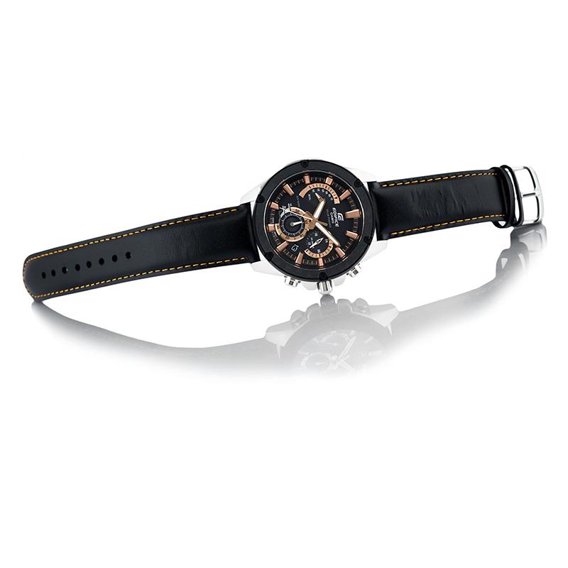 Casio EDIFICE Simple Casual Fashion Watch Quartz Movement Leather Strap Japanese and Korean Watch Men's Watch Black Dial EQS-910L-1AV