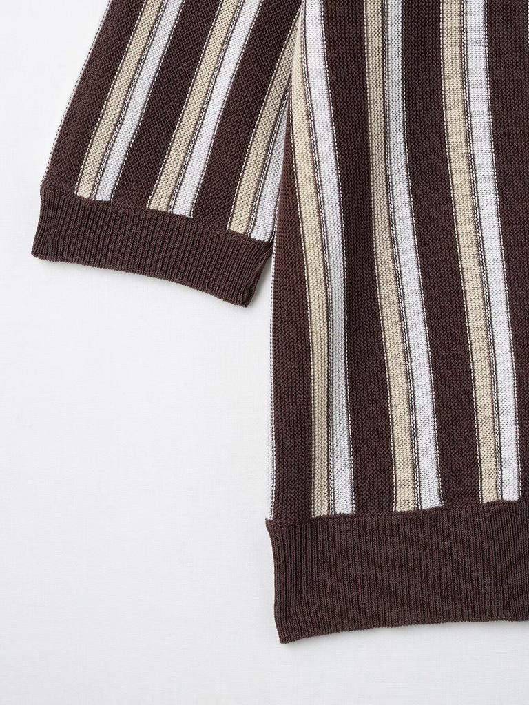 Spring 2025 Women's European & American Striped Knit Polo Cardigan