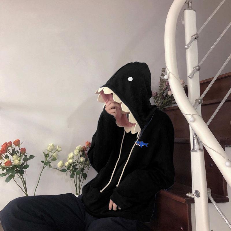 Spring Autumn Thicken Funny Shark Patchwork Hoodies Men and Women Kawaii Sweatshirt Fashion Casual Pullover School Oversized Clothes