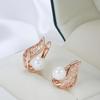 New  Rose Gold Color Dangle Earrings Women Hollow Flower White Round Shell Pearl Earrings Ethnic Bridal Fashion Jewelry
