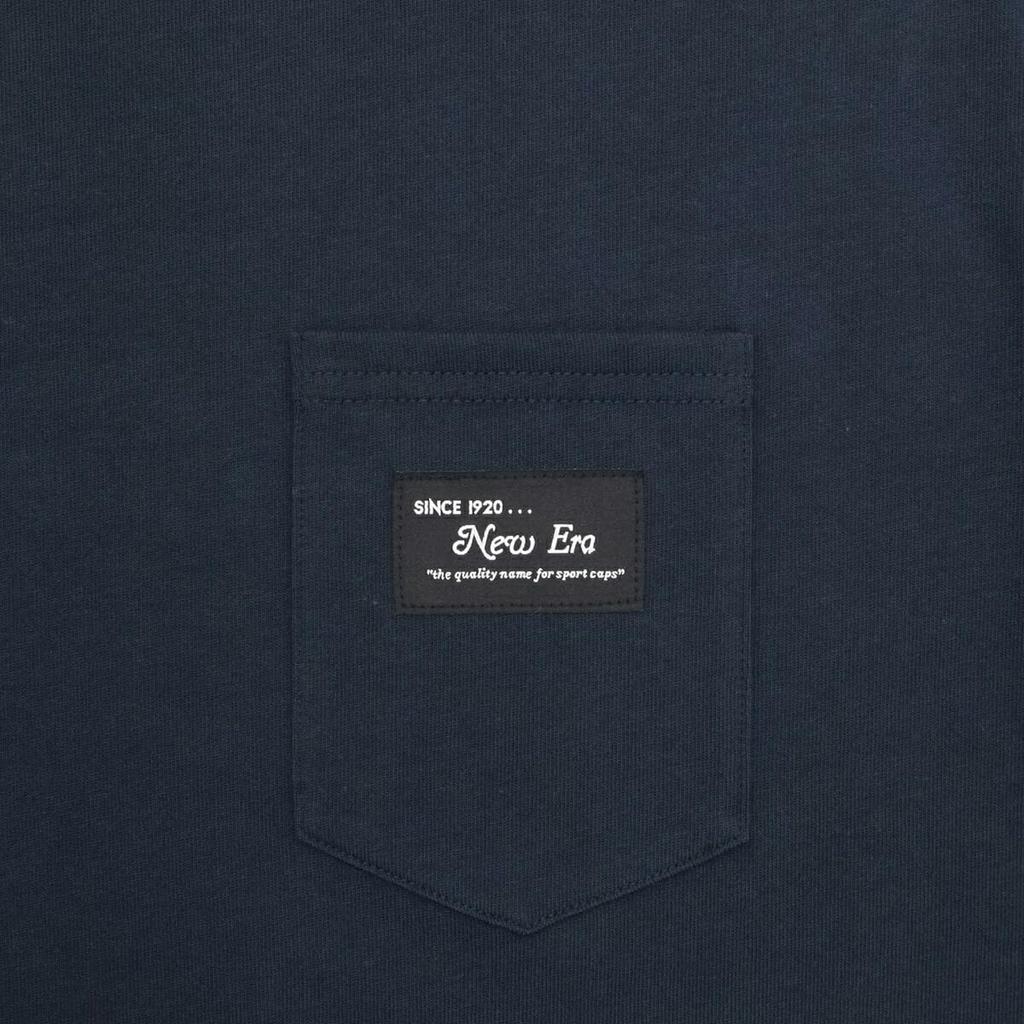 NEW ERA Long Sleeve Cotton Pocket Tee Medium Navy L Black Patch T-Shirt
