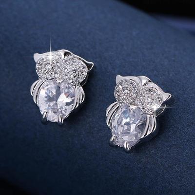 Women's Micro-inlaid Crystal Owl Earrings - Shiny European & American Fashion Studs