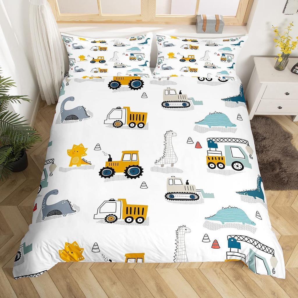 Construction Vehicle Duvet Cover Tractor Excavator Bedding Set Children Boy Bedroom Three-Piece Set