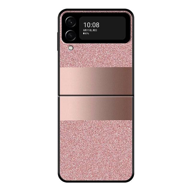 For Samsung Galaxy Zflip Z Flip3 5g Flip Zflip3 Phone Case Black Cases Hard Pc Rose Pink Pattern Bling