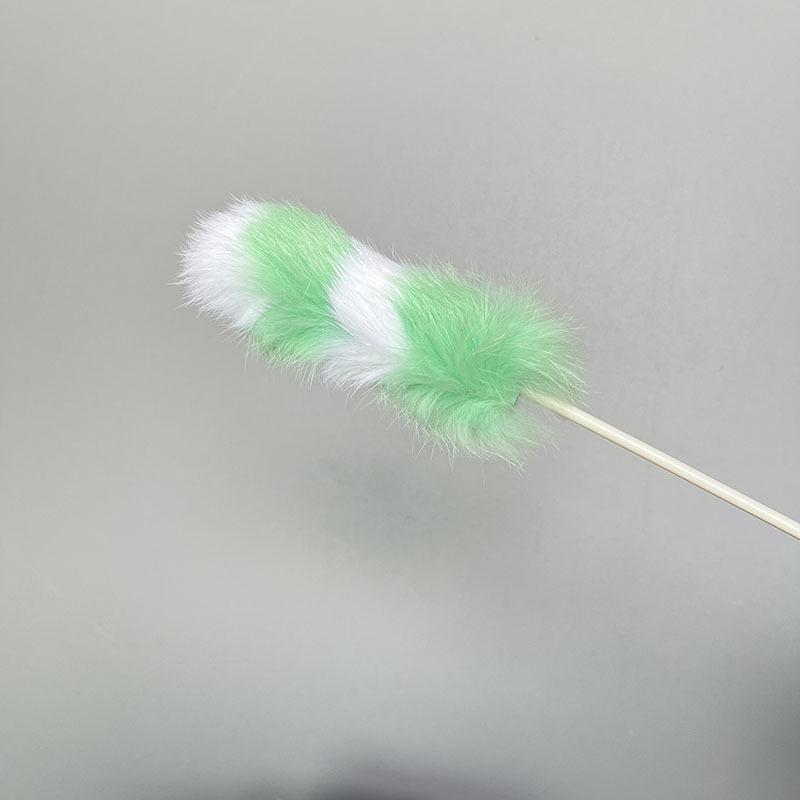 Colorful Rabbit Fur Cat Teaser: Elastic, Bite-Resistant, Plush, Interactive Cat Toy зелёный