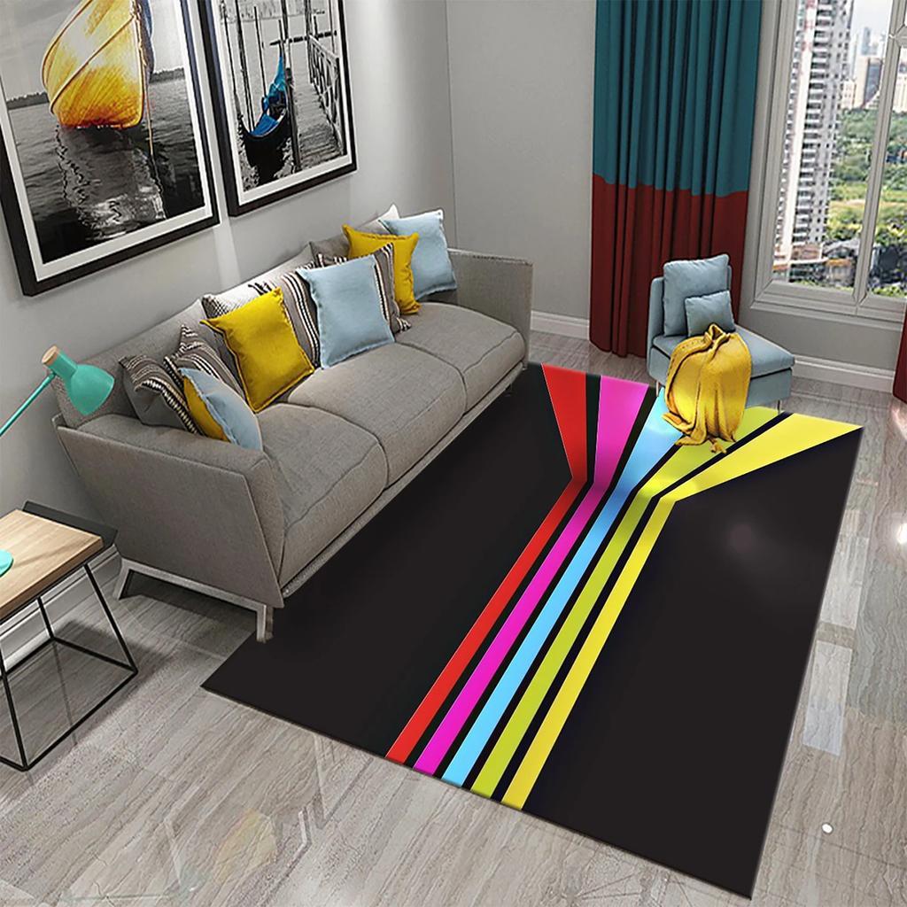 Retro Color Striped Waves Carpet for Living Room Sofa Floor Rug Bedroom Simplicity Decor Floor Rugs Bathroom Non-slip Area Mats