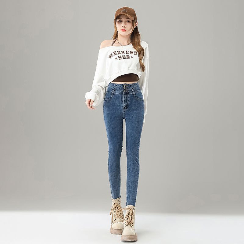 Spring Summer Vintage High Waist Skinny Pencil Design Slim Long Denim Pants For Ladies Casual Pants Oversize Denim Trousers