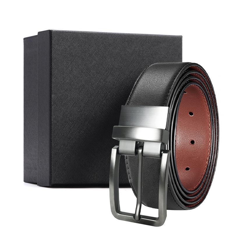 eather in uckle Belt en's Belt ift Box owhide Men's Business Casual Jeans ouble-ided Simple Belt