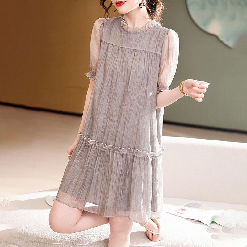 Dress Women Summer Loose Casual Peplum Short Sleeve Straight Dress Women