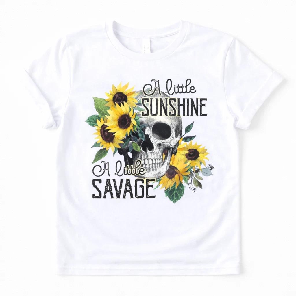 Sunshine and Savage Skull Graphic T Shirt Trendy Boutique Style Tee Womens White M