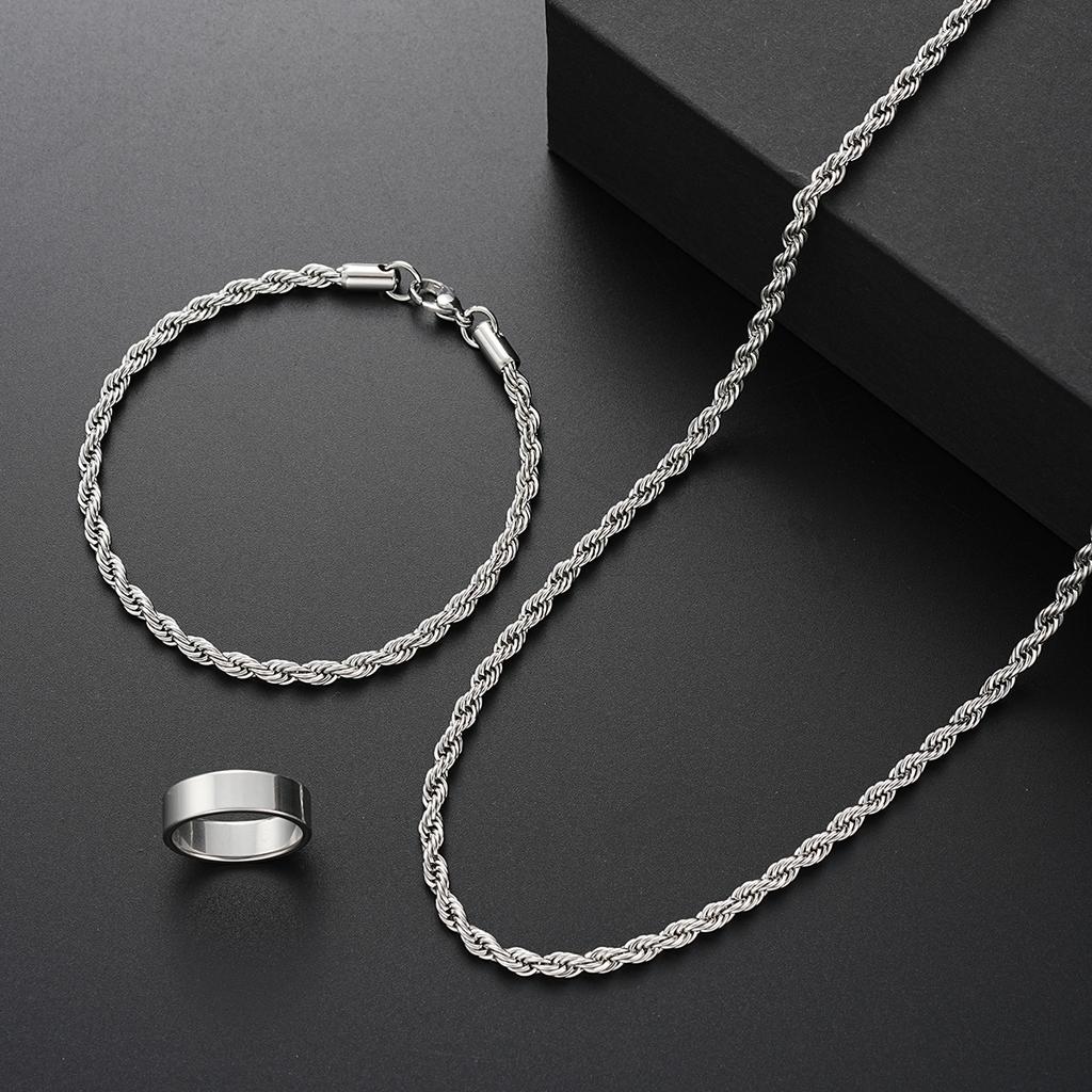 3 Pcs Men's Stainless Steel Jewelry Sets Gothic Hip Hop Style With Cross Pendant Necklace Ring Bracelet Set Fashion Simple Gifts