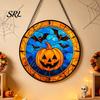 Horror Party Atmosphere Supplies Retro Halloween Pendant, Ghost/Bat/Spider Web/Pumpkin Head Print, Acrylic Disc Wall Decor Vintage Hanging Ornament