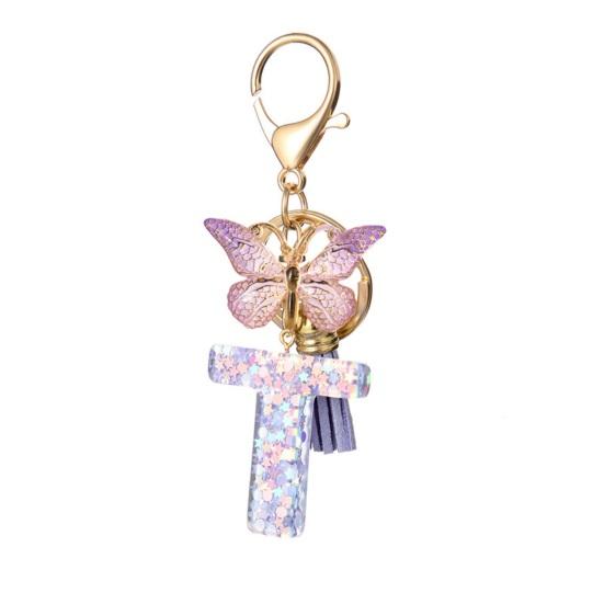 Purple Series Keychain Pendant Sequins Star Initial Letter Key Chain