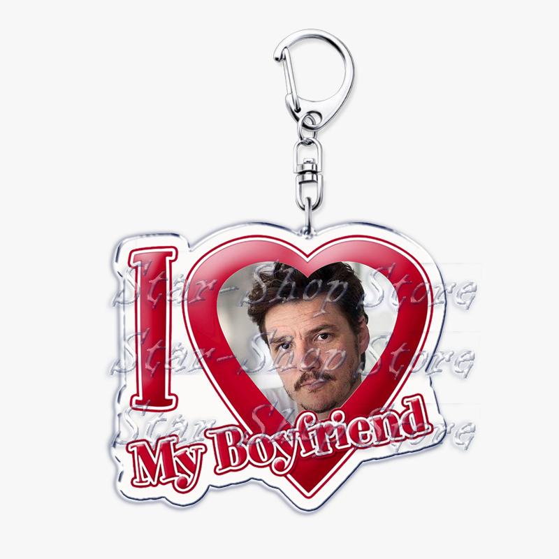 Hot Pedro Pascal I Love My Boyfriend Heart Keychain for Women Accessories Key Chain Ring Keychains Jewelry Fans Gifts