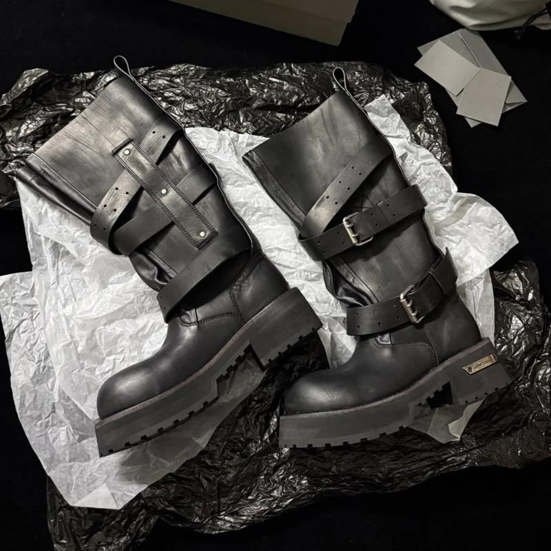 Cowhide~ Venom Boots Haute Couture Version Knight Boots Women's Thick-soled Heightening Boots Maillard Black Leather Boots