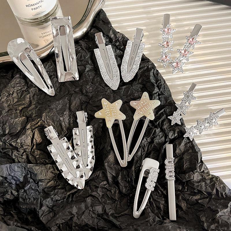 Silver Rhinestone Pentagram Hairpin: Y2K Cool Style Bangs Side Clip
