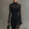 Elegant Cross-border Autumn/Winter Long-sleeved High-waisted Slim-fit Banquet Dress for Women
