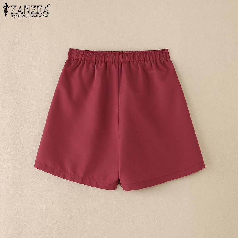 ZANZEA Women Casual Elastic Waist Loose Summer Shorts with Two Pockets