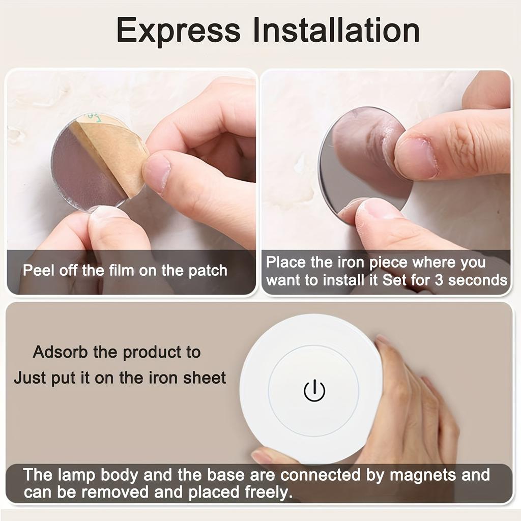 3 Colors Adjustable Touch LED Light Portable Wireless Cabinet Light, Dimmable Light Bedroom Kitchen Counter Stairs Hallway