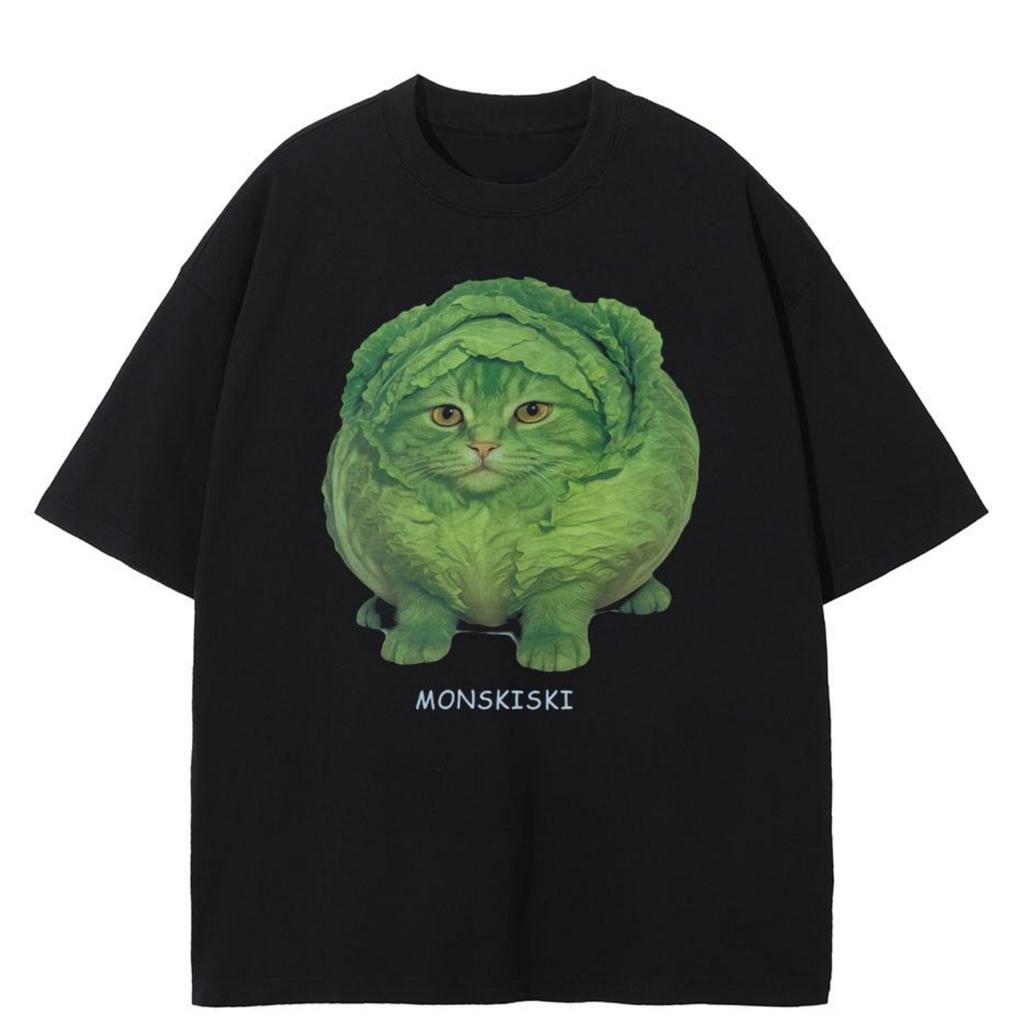 T-shirt Streetwear con Grafica di Gatto Divertente in Cotone Unisex Magliette Manica Corta(2)