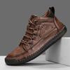 New Handmade Leather Mens Casual Shoes Fashion Design Sneakers Outdoor Man Ankle Boots Non-Slip Treking Footwear Driving Shoes