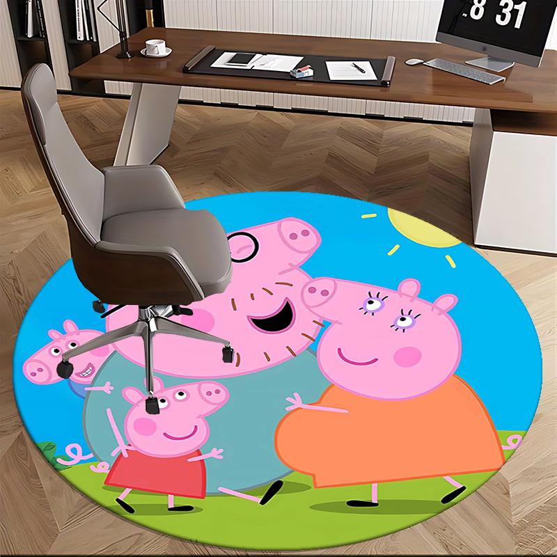 Famiglia Peppa Pig, Tappetino Sottosedia Tappeto Rotondo Tappeto per Ufficio, Lavabile in Lavatrice, Antiscivolo, Adatto per Soggiorni, Camere da Letto