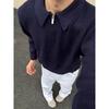 Men's Dark Blue Half-Zip Knit Sweater - Winter, Clean Fit, Versatile Casual Top