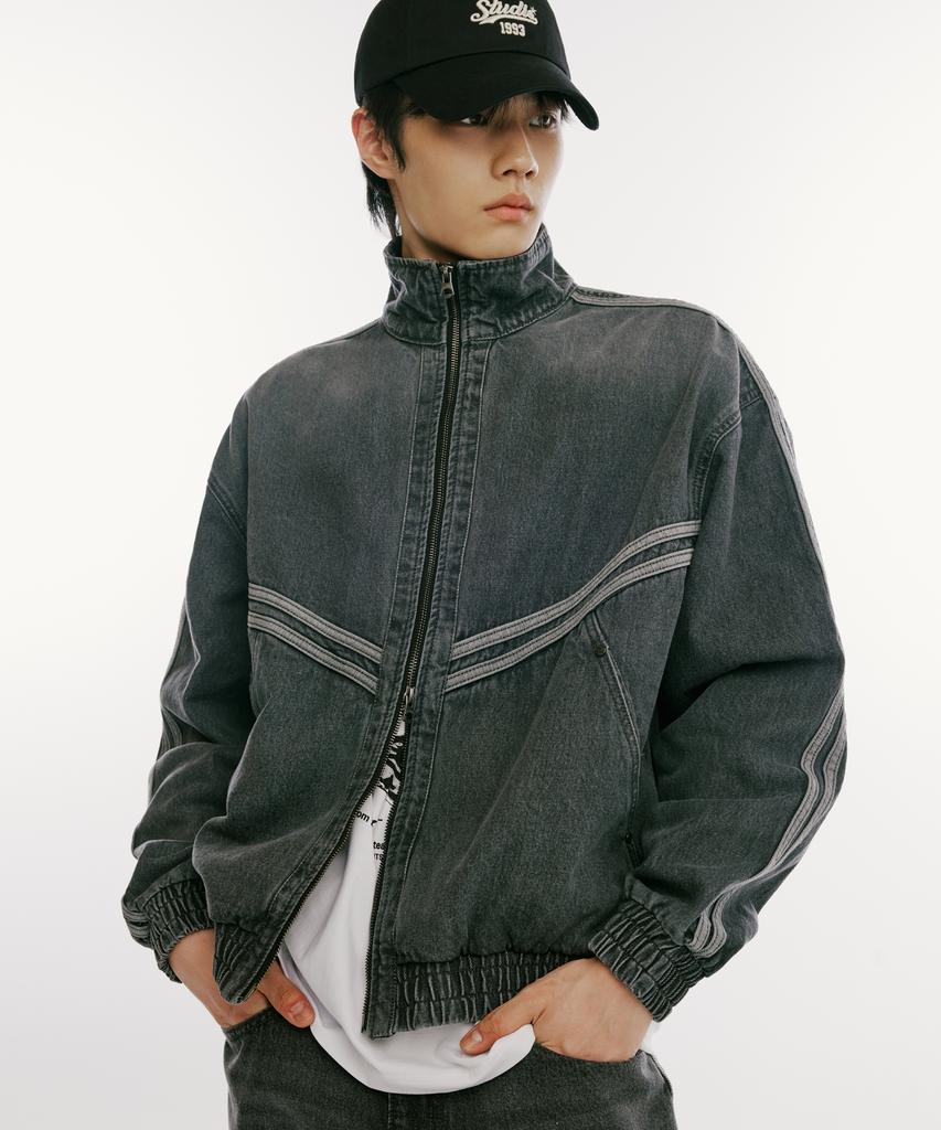 1993Studio Symbol Logo Track Denim Zip-Up Jacket_Dark Gray