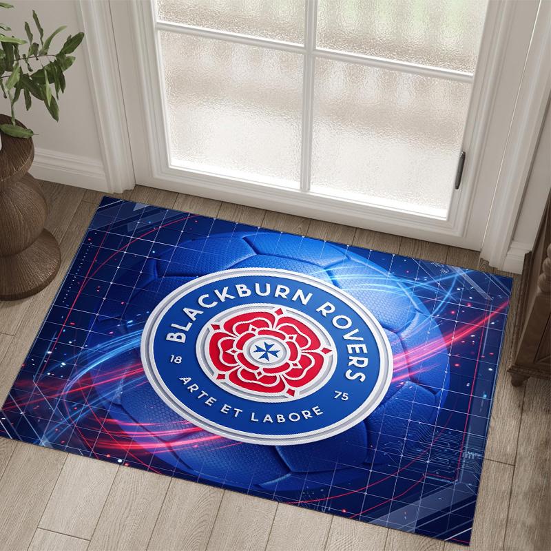 Blackburn Rovers Football Design Crystal Velvet Carpet Cozy Non?Slip Printed Rug For Bedroom Living Room Entrance