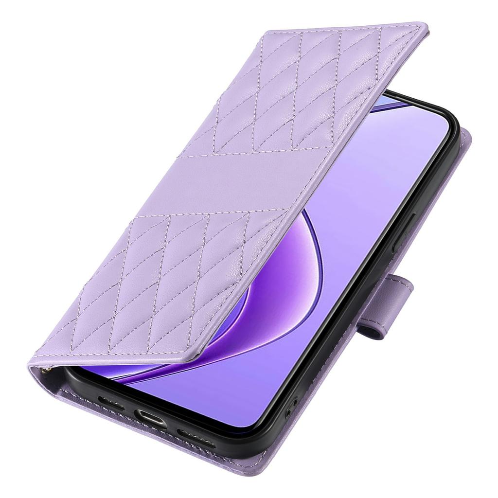 Für Realme 14 5G Hülle Rautensteppung Brieftasche Ständer Leder Handyhülle mit langem/kurzem Riemen