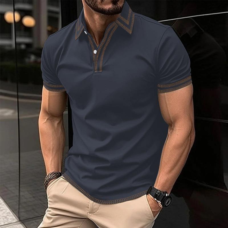 Summer Men's Casual Collar Line Short Sleeved T-shirt Polo Shirt