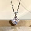 Silver Plated Square Cut Clear Zircon Pendant Necklace