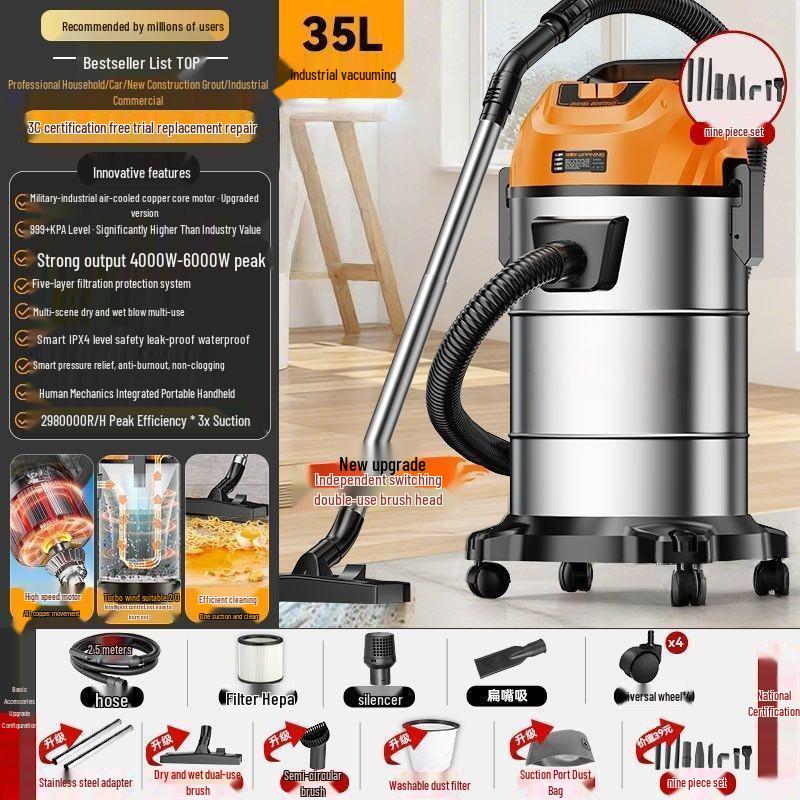 High-Power Industrial Vacuum Cleaner for Home, Car, and Carpet Cleaning