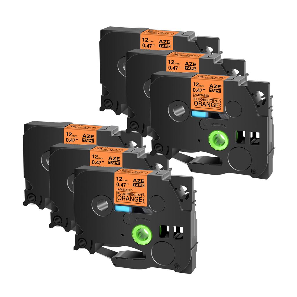 6PK Label Tapes Compatible for Brother TZe-C31 TZ B31 D31 Black On Fluorescent Green/Orange/Yellow 12mm for P-Touch Label Makers