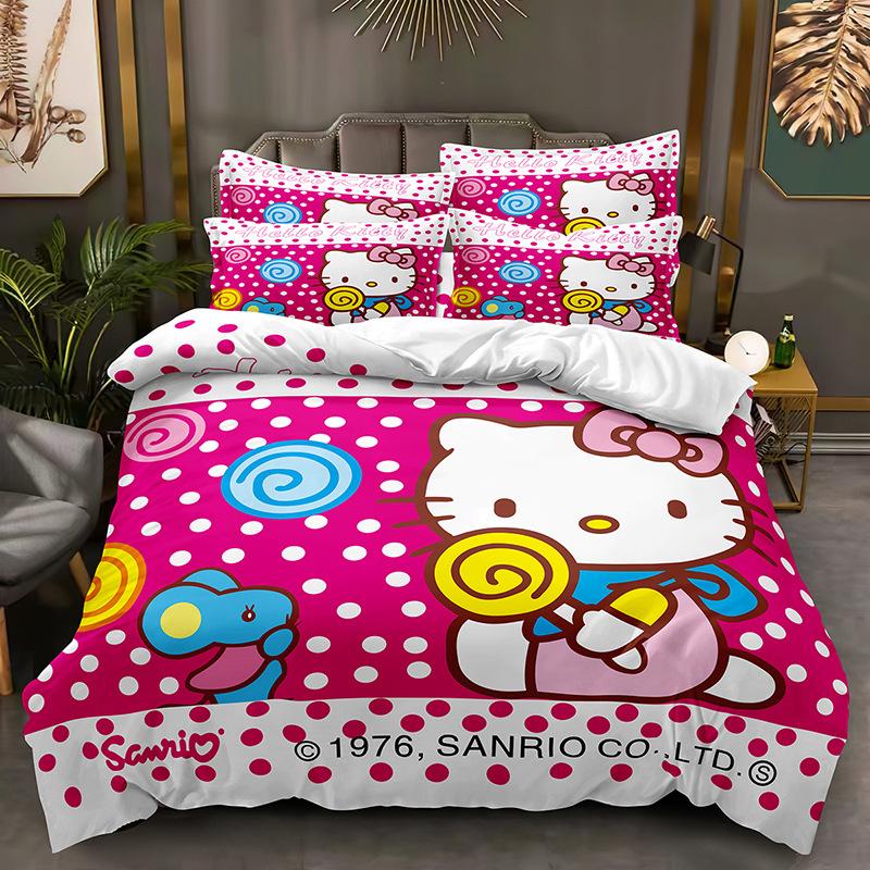 Kt Cat Series Three-Piece Set, Duvet Cover, Grinding Kit, Digital Printing Hello.