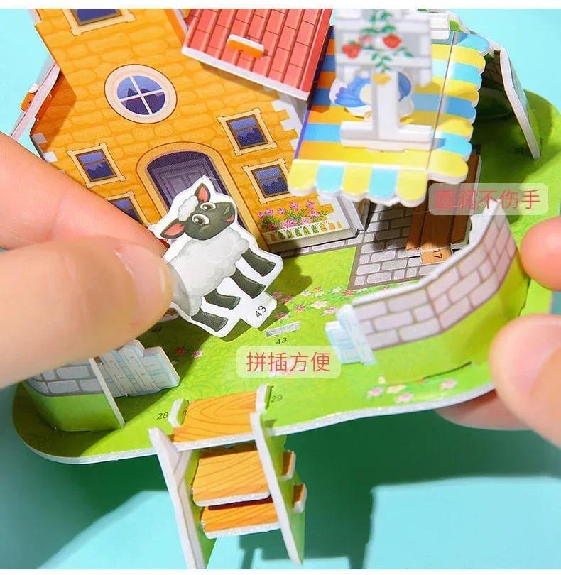 3 יחידות פאזל בניין תלת-ממדי 3D צעצועי מודל פאזל נייר ידני DIY קוביות בניין צעצוע חינוכי מתנות לילדים