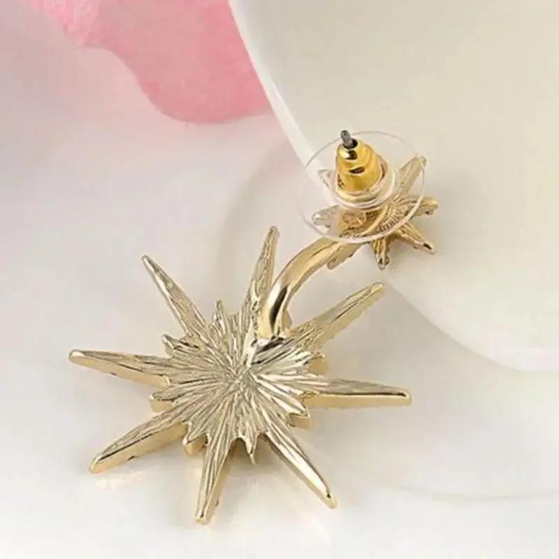 Modne Nowe Kolczyki z Inkrustacją Diamentową i Wiszącymi z Tyłu Akcesoriami Kolczyków Płatki Śniegu, Akcesoria Sześcioramienne Gwiazdy