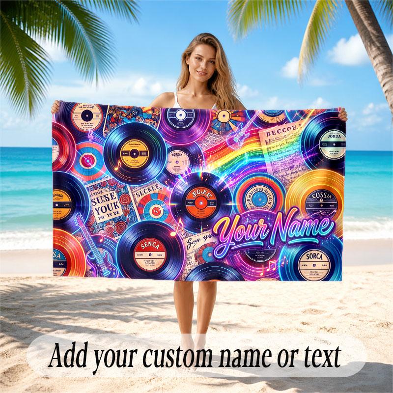 Neon Abstract Theme Beach Towel Personalized Custom Name & Text Soft Quick Dry Beach Towel for Swimming Travel