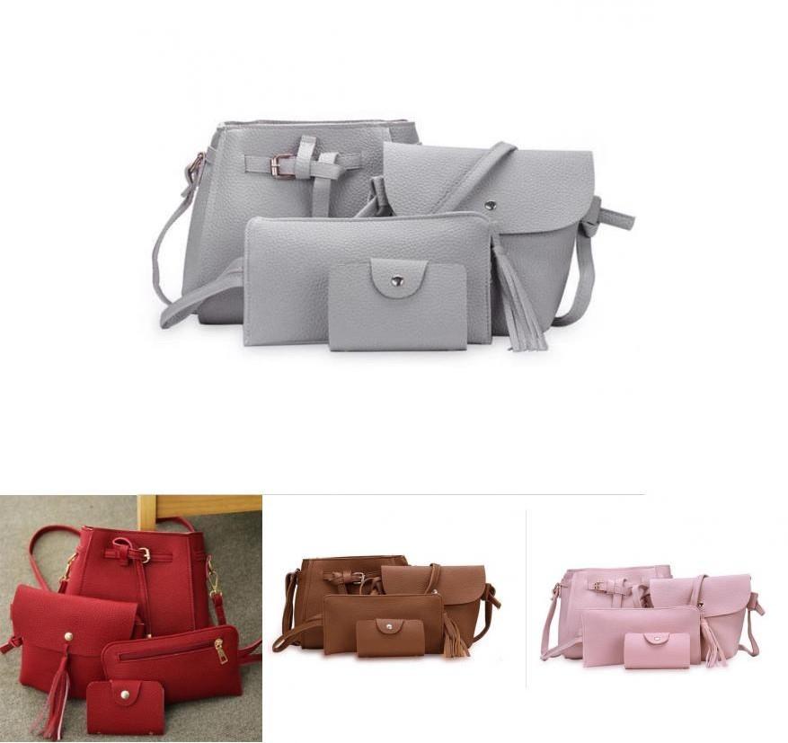 Elegant 4pcs Women Lady Handbag Set In Premium Pu Leather With Adjustable Strap