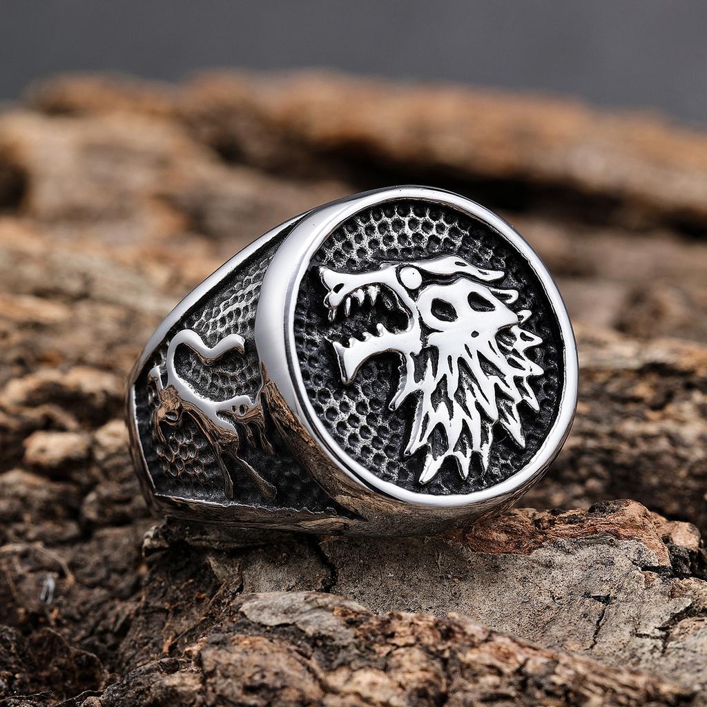 Kühles Vintage Wolfskopf Design Edelstahlring Einzigartiger Modeschmuck