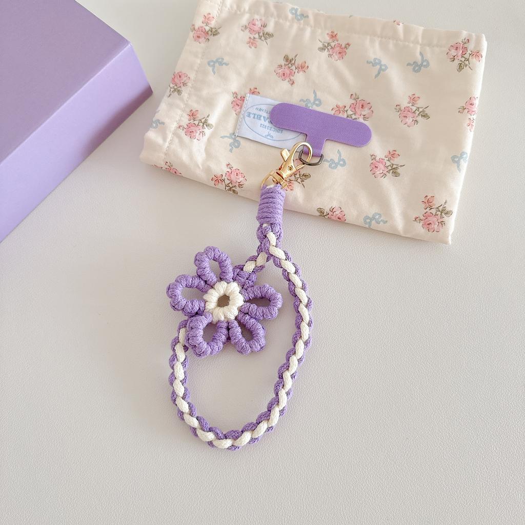 Ins Knit Colorful Flower Short Lanyard for Mobile Cell Phone Hand Wrist Strap Double Color Contrast Universal Rope Accessories