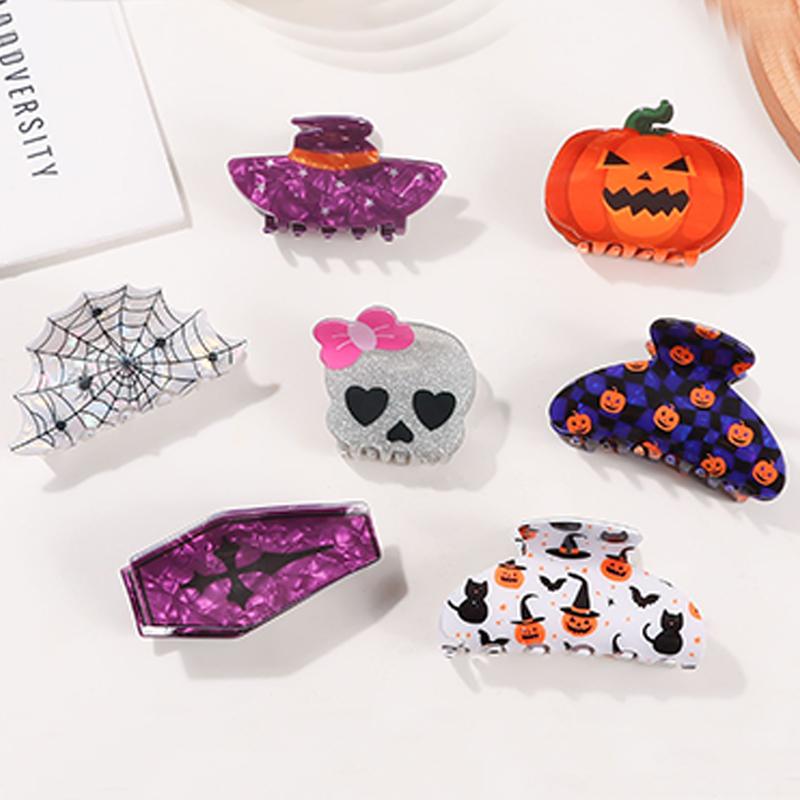 Headwear Funny Halloween Hair Claw Pvc Spider Pumpkin Themed Gripper Hat Shape Geometry Skeleton Shark Clip Women