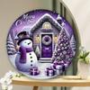 Vintage Purple Snowman Christmas Metal Sign 7.8 Inch Round for Wall Decor Farmhouse Home Bar Cafe Garden Outdoor Indoor