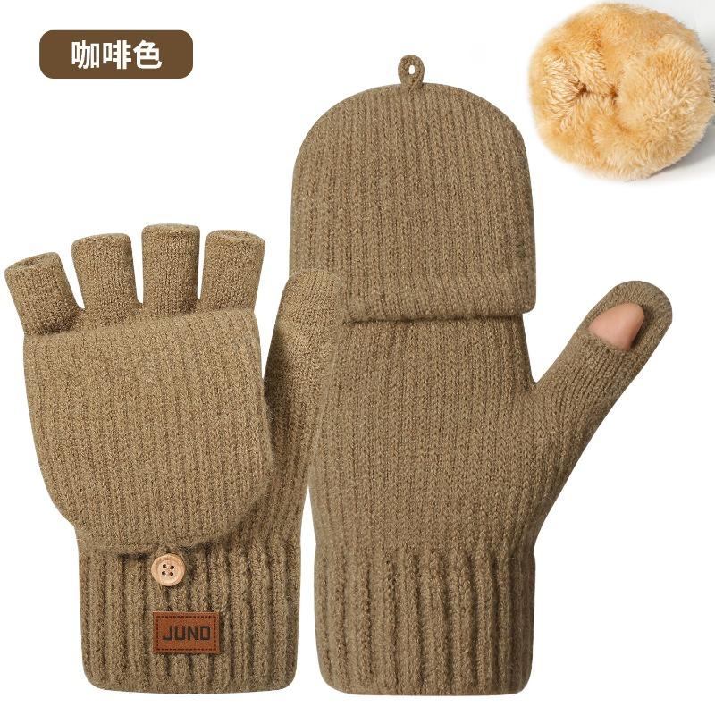 Thickened Half-finger Gloves Autumn and Winter Velvet Knitted Cold-proof and Warm Half-cut Writing Wool Leaking Finger Gloves
