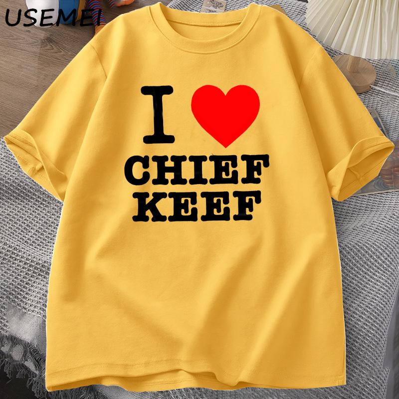 

I Love Chief Keef T Shirt Men s Clothing Cotton Short Sleeve T-shirt Hip Hop Oversized Tshirt Streetwear 90s Vintage Clothes Tops 3XL жовтий