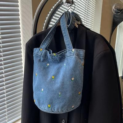 Hot Selling Embroidery Versatile Leisure Denim Fashionable Women's Shoulder Bag  New Trend Large Capacity Bucket Bags