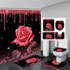 Pink Glitter Rose Shower Curtain and Rug Bathroom Set Floral Pink Glitter Shower Curtains Bath Mat Bathroom Decor with Hooks