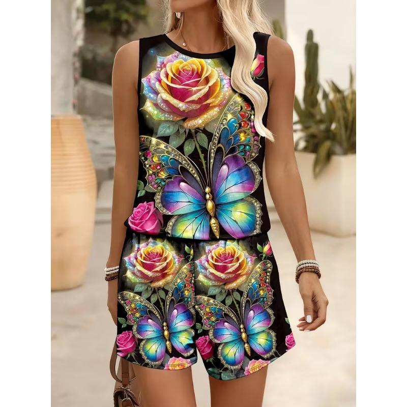 Women Zebra Print Sleeveless Top And Drawstring Shorts Two Piece Set