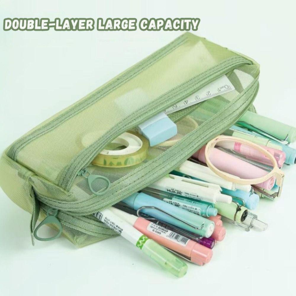 Double-Layer Pen Bag Transparent Stationery Organizer New Pencil Case  Gift