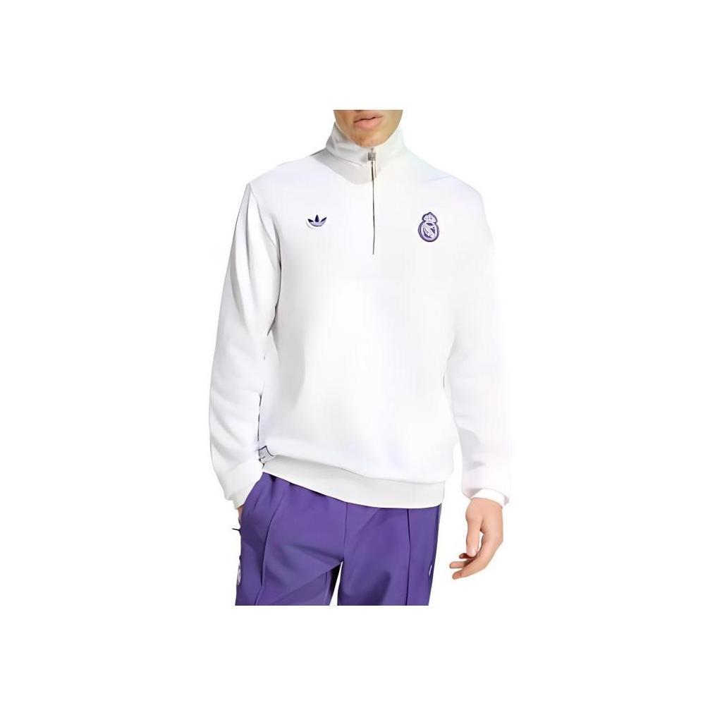 Adidas Originals Half-Zip Stand Collar Long Sleeve Sweatshirt Men Sweatshirt White JF2574